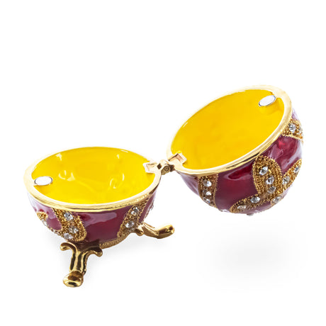 Oriental Style Red Enamel Royal Inspired Imperial Metal Easter Egg 2.75 Inches ,dimensions in inches: 2.75 x 2 x 2