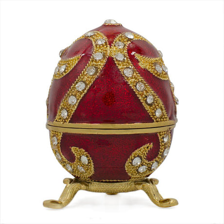 Pewter Oriental Style Red Enamel Royal Inspired Imperial Metal Easter Egg 2.75 Inches in Red color Oval