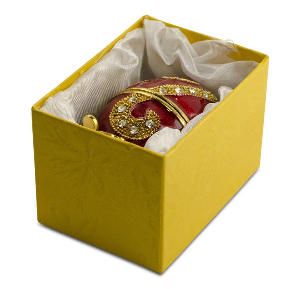 Oriental Style Red Enamel Royal Inspired Imperial Metal Easter Egg 2.75 Inches
