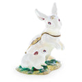Bunny Family Jeweled Trinket Box Figurine in White color