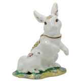Bunny Family Jeweled Trinket Box Figurine in White color