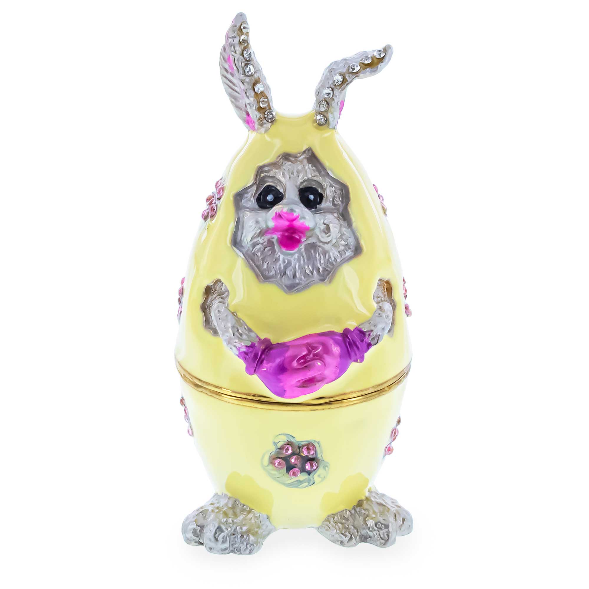 Bunny in the Easter Egg Metal Trinket Box Figurine in Yellow color