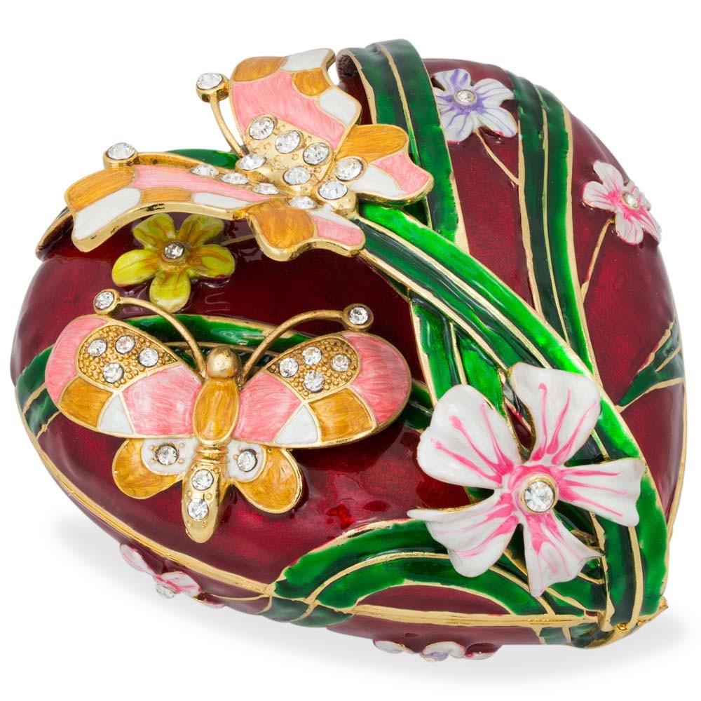 Heart with Butterflies and Flowers Jewelry Box in Red color, Heart shape