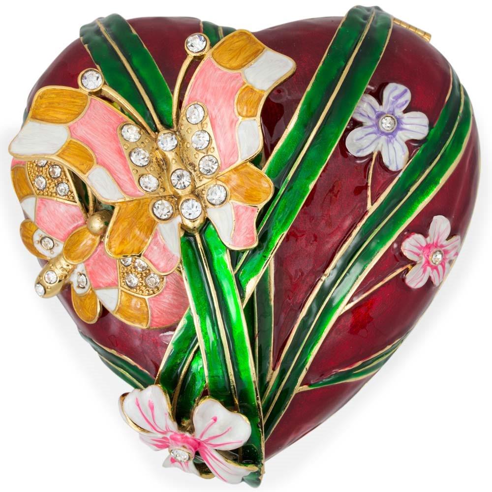 Heart with Butterflies and Flowers Jewelry Box