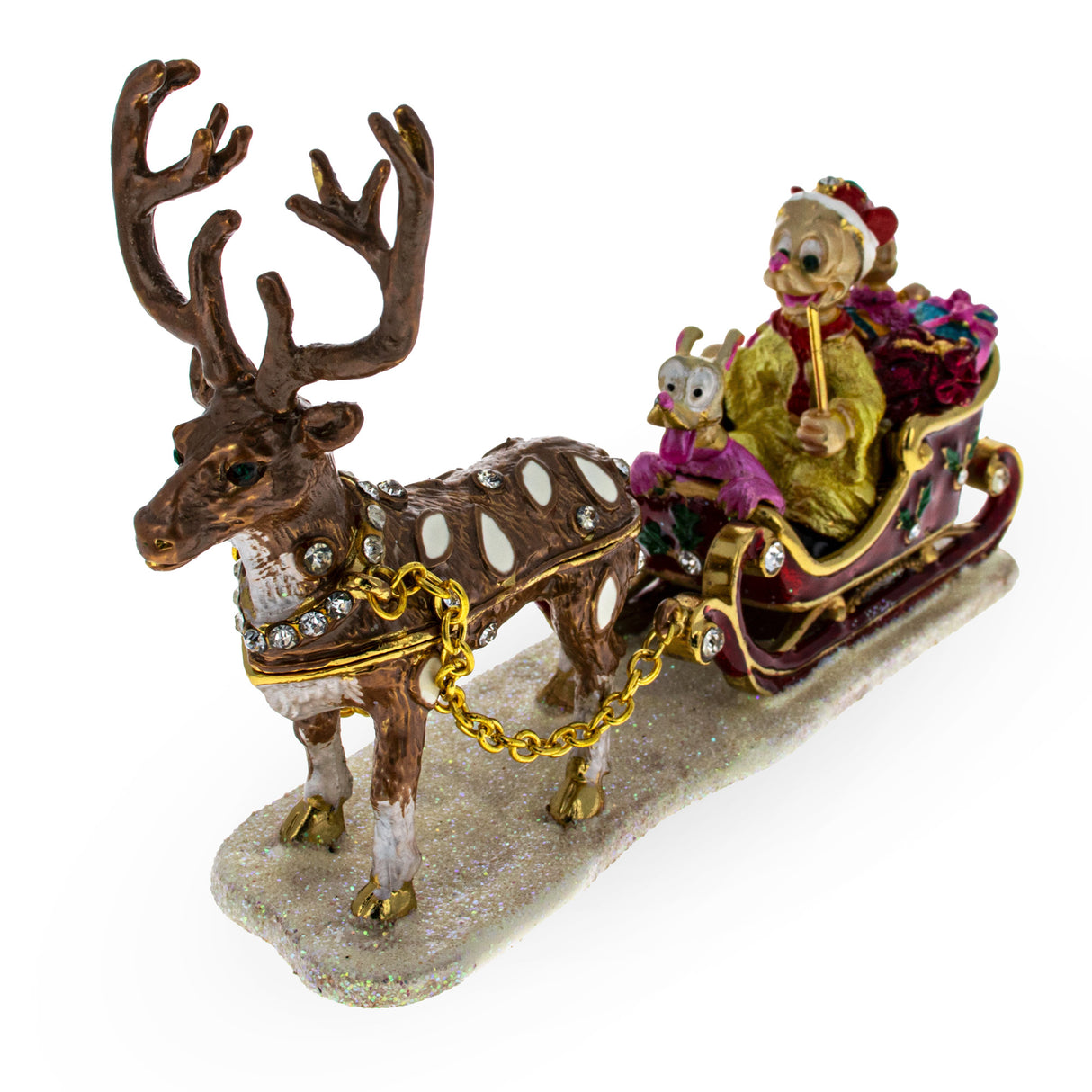 Pewter Jeweled Reindeer Trinket Box in Multi color