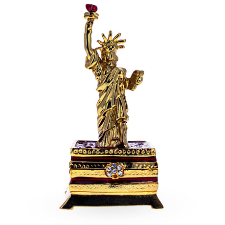 Pewter Statue of Liberty Jeweled Trinket Box Figurine in Multi color