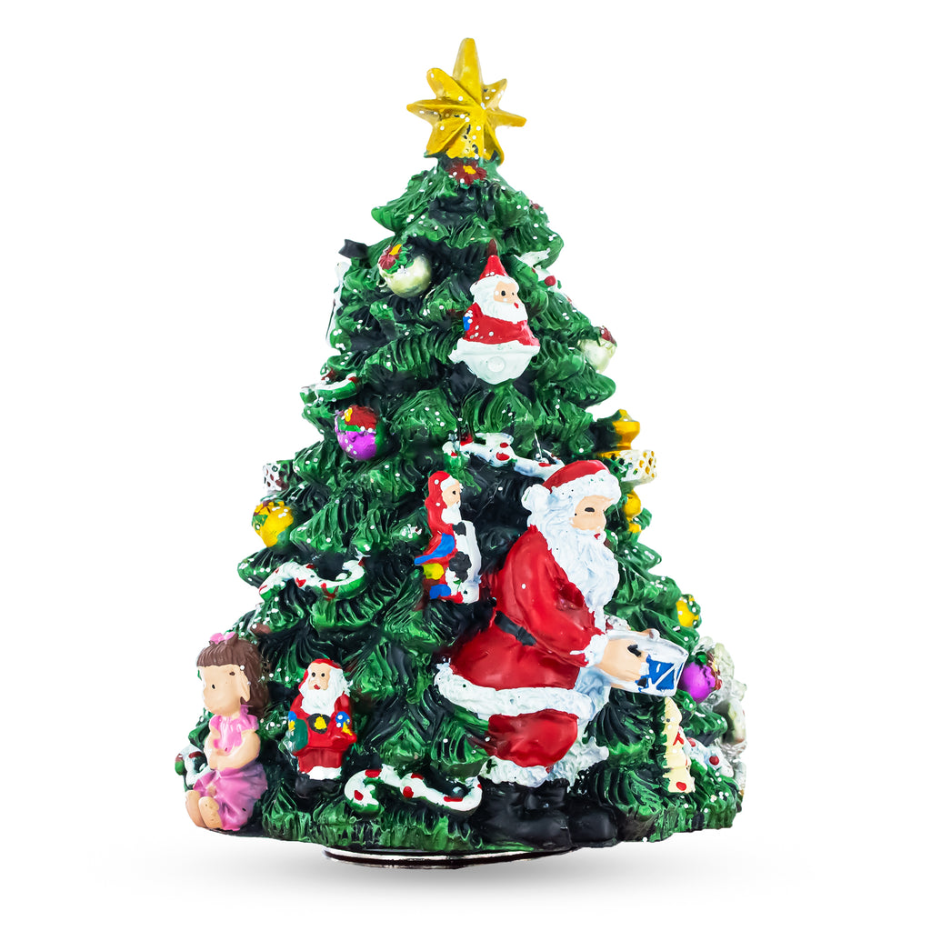 Resin Santa as a Drummer: Rotating Musical Tabletop Christmas Tree Figurine in Green color Triangle