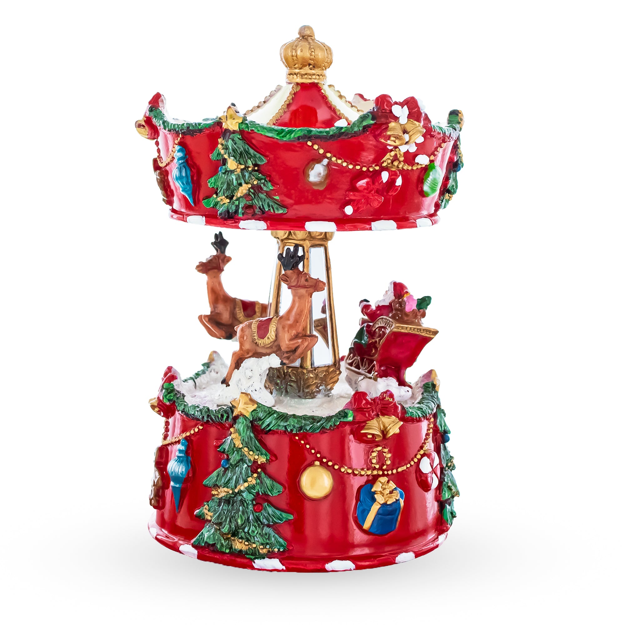 Santa's Merry Carousel Ride Spinning Musical FigurineChina , dimensions in inches: 5.5 x 3.25 x 3.25