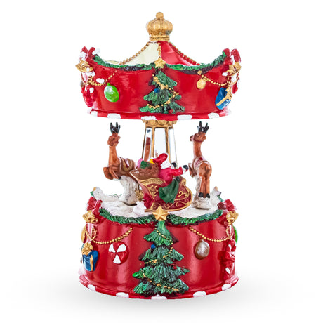 Merry Carousel Ride: Spinning Musical Christmas Figurine with Santa and Reindeer in Red color,  shape