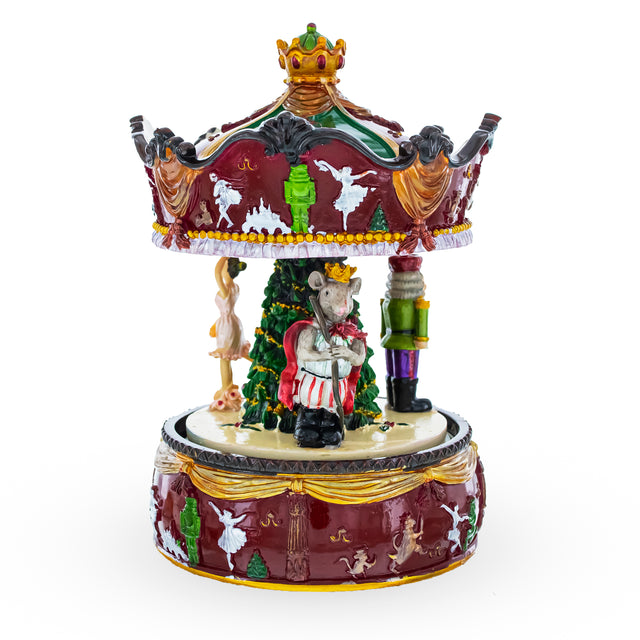 Enchanted Carousel Waltz: Musical Rotating Carousel with Ballerina and Nutcracker in Red color,  shape