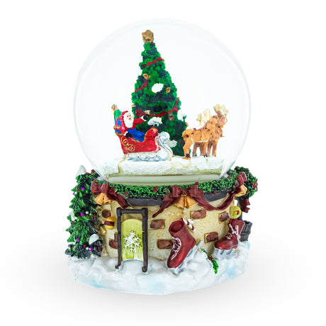 Rotating Santa's Tree Serenade: Musical Water Globe with Santa by Christmas Tree in Multi color,  shape