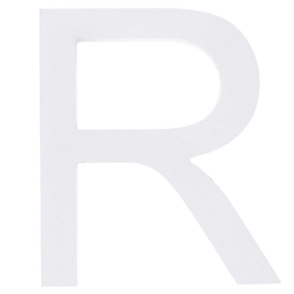 Arial Font White Painted MDF Wood Letter R (6 Inches) in White color,  shape