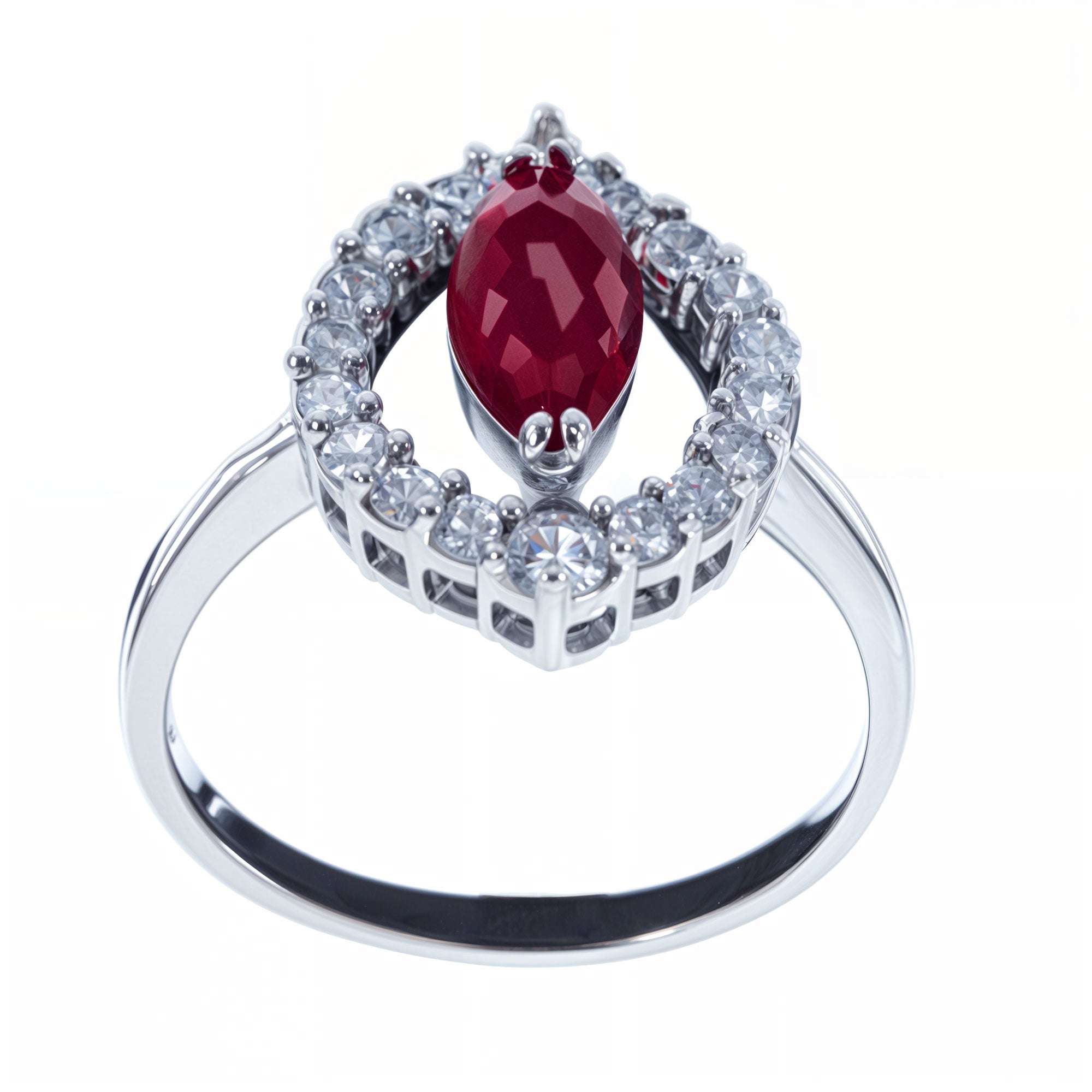 Red Rhodium CZ Sterling Silver Ring (Size 6) in Red color