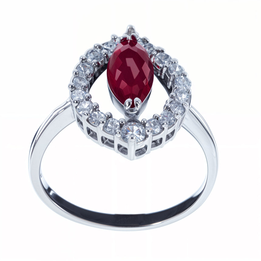 Red Rhodium CZ Sterling Silver Ring (Size 7) in Red color