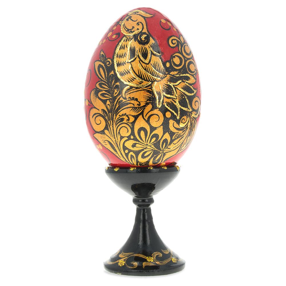 Golden Bird Wooden Easter Egg in Multi color, Oval shape