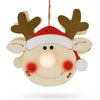 Wood Wooden Reindeer Christmas Ornament with Light Up Nose Cutout in White color