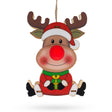 Wooden Reindeer with Present Christmas Ornament with Light Up Nose Cutout in White color,  shape