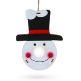 Wood Wooden Snowman in Hat Christmas Ornament with Light Up Nose Cutout in White color