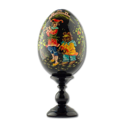 Wood Joker with the Bear Collectible Wooden Easter Egg 6.25 Inches in Multi color Oval