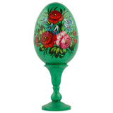 Roses Bouquet Wooden Easter Egg in Green color, Oval shape