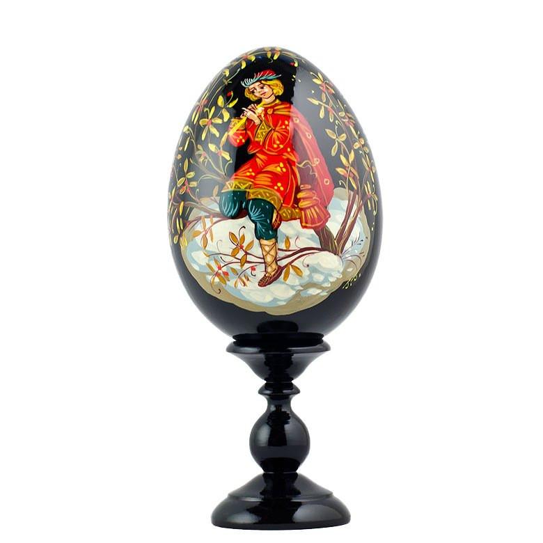 Flute Boy Hand Painted Collectible Wooden Easter Egg 6.25 Inches in Multi color Oval