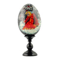 Snowy Forest Scene with Maiden Wooden Easter Egg 6.25 Inches in Multi color Oval