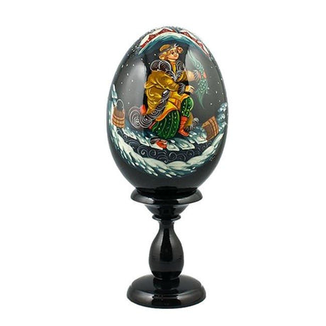 Ivanushka with Pike Fairy Tale Collectible Wooden Easter Egg 6.25 Inches in Multi color, Oval shape