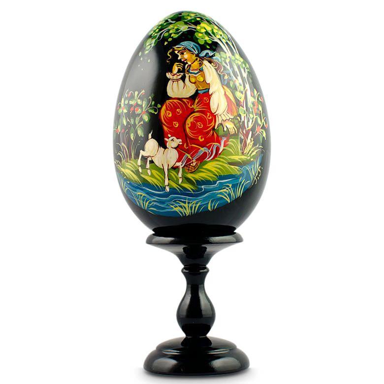 Wood Fairy Tale Hand Painted Wooden Easter Egg 6.25 Inches in Multi color Oval