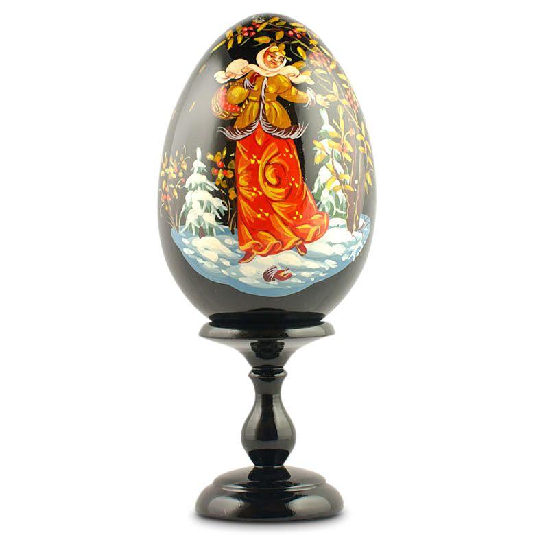 Girl Celebrating Christmas Collectible Wooden Easter Egg 6.25 Inches in Multi color, Oval shape