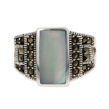 Shell and Marcasite Sterling Silver Ring (Size 7) in Silver color,  shape