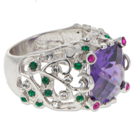 Crystal Glass CZ Design Sterling Silver Ring (Size 7) in Silver color