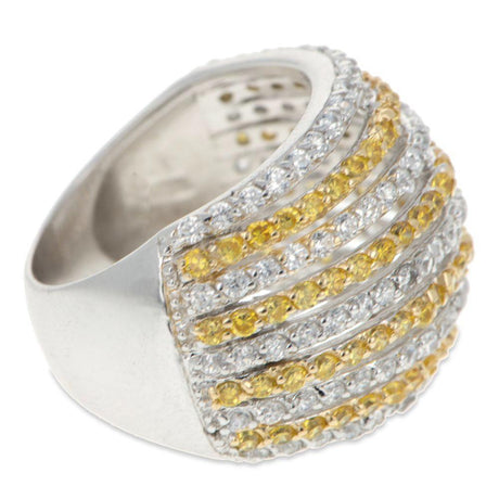 BestPysanky Yellow and Clear CZ Sterling Silver Ring (Size 7) in Silver color,  shape