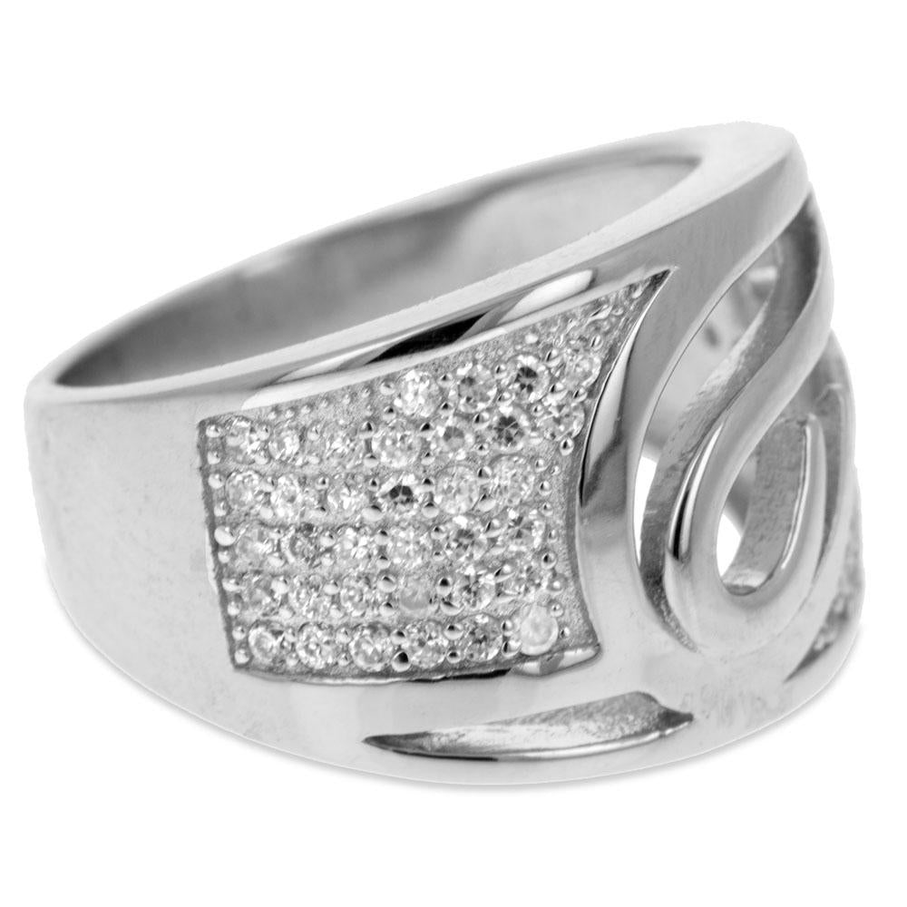 CZ Collection Sterling Silver Ring (Size 7) in Silver color,  shape