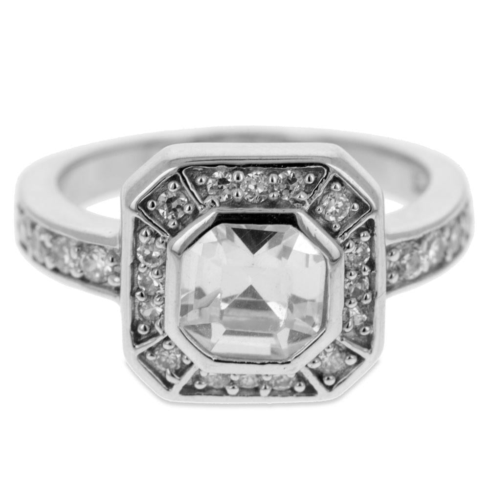 Ascher Cut CZ Sterling Silver Ring (Size 7) in Silver color,  shape