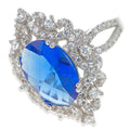 Blue Oval CZ Rhodium Sterling Silver Ring (Size 6) in Blue color