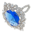 Blue Oval CZ Rhodium Sterling Silver Ring (Size 7) in Blue color,  shape