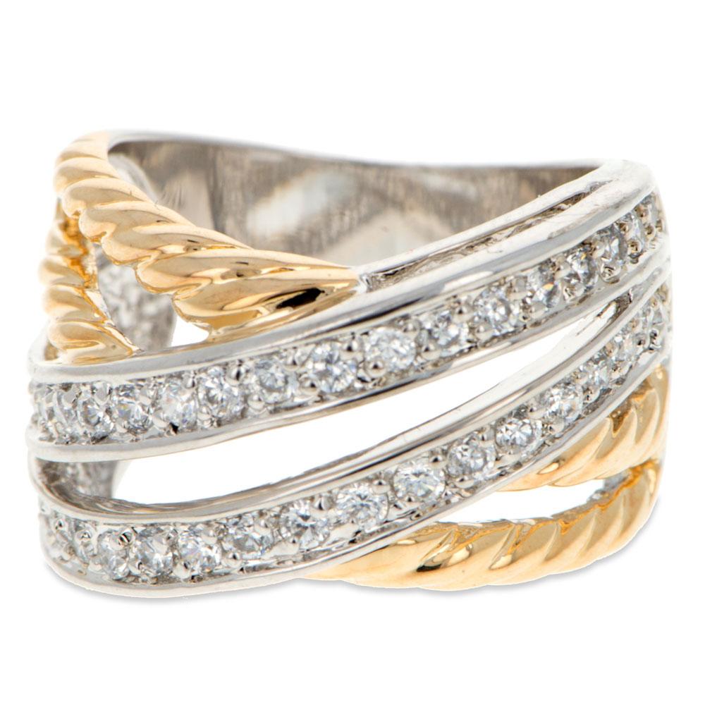 Two Tone X Sterling Silver Ring (Size 7) in Silver color