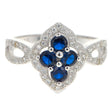 Blue CZ Flower Sterling Silver Ring (Size 7) in Silver color