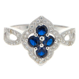 Blue CZ Flower Sterling Silver Ring (Size 7) in Silver color