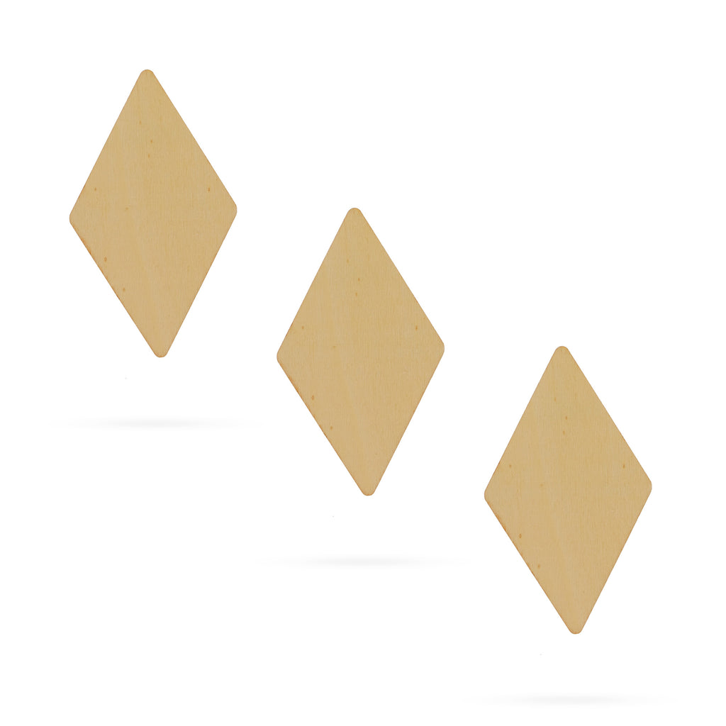 3 Diamonds Unfinished Wooden Shapes Craft Cutouts DIY Unpainted 3D Plaques 4 Inches in Beige color