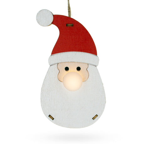 Wood Wooden Santa Christmas Ornament with Light Up Nose Cutout in White color