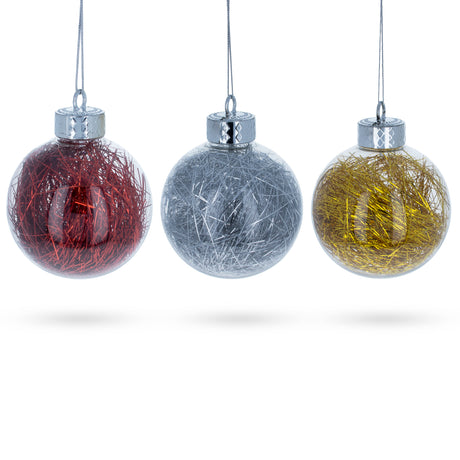Set of 3 Filled Colorful Clear Plastic Christmas Ornaments 4 Inches in Clear color Round