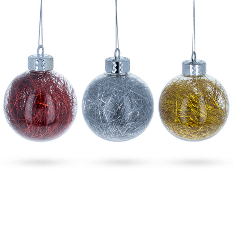 Set of 3 Filled Colorful Clear Plastic Christmas Ornaments 4 Inches in Clear color, Round shape