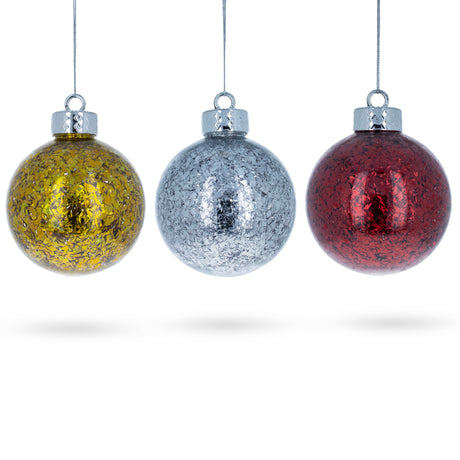 Set of 3 Clear Plastic Christmas Ornaments with Flakes 4 Inches in Multi color, Round shape