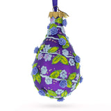 Embossed Roses on Purple Waterdrop Finial Glass Christmas Ornament in Purple color Finial