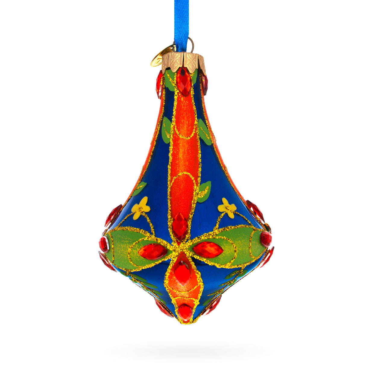 Kaleidoscope Glass Bell Finial Christmas Ornament in Multi color,  shape