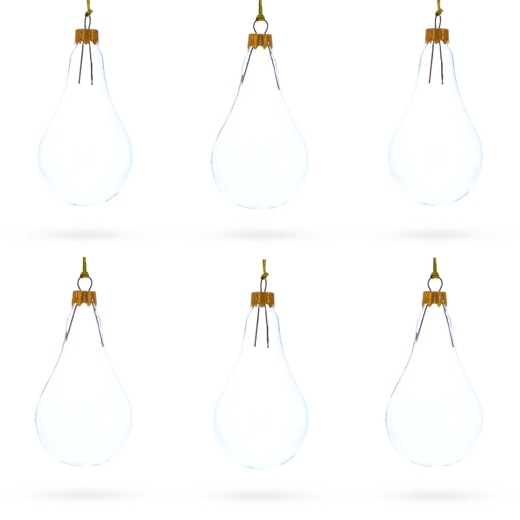 Set of 6 Clear Glass Waterdrop Finial Christmas Ornaments in Clear color Finial