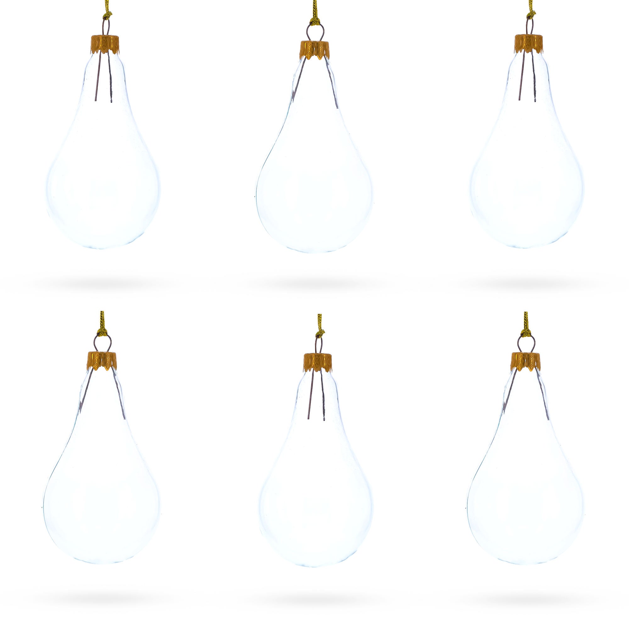 Set of 6 Clear Glass Waterdrop Finial Christmas Ornaments in Clear color Finial