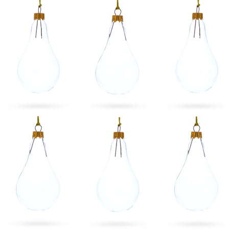 Set of 6 Clear Glass Waterdrop Finial Christmas Ornaments in Clear color Finial