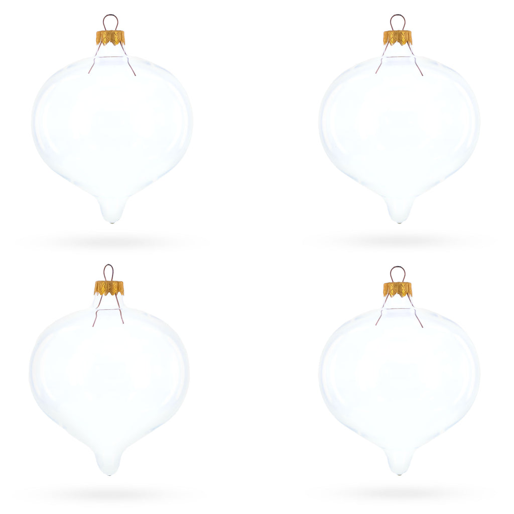 Set of 4 Pointed Onion-Shape Finial Clear Glass Christmas Ornaments in Clear color Finial